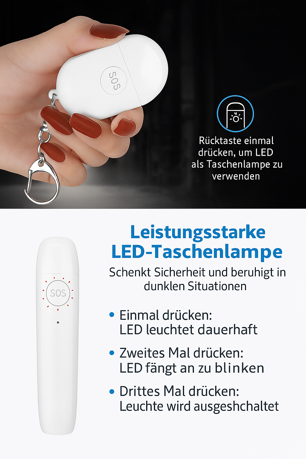 Persönlicher Sicherheitsalarm mit 130 dB | SOS-Schlüsselanhänger mit LED