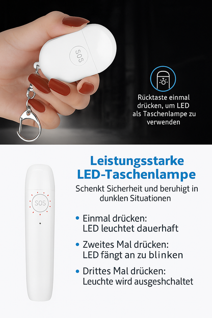 Persönlicher Sicherheitsalarm mit 130 dB | SOS-Schlüsselanhänger mit LED